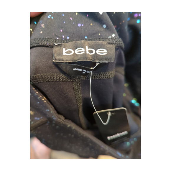 BEBE Black Metallic Splatter Sheer Mesh Performance Leggings Medium 6 8 NEW - Picture 11 of 13